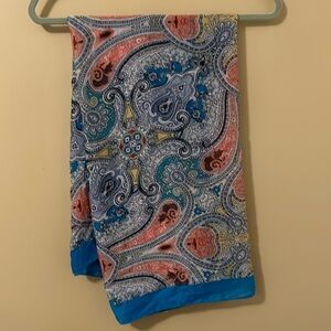 TALBOTS Women's Turquoise Multicolor Square Scarf 100% Polyester